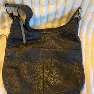 Black Textured Leather Shoulder Bag